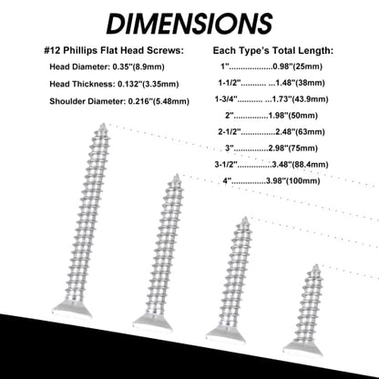 White Head 50 PCS #12X3 Stainless Steel Phillips Flat Head Wood Screws,Stainless Steel 18-8 A2(304) Screw,Home Screw Kit by QISHENG - color: White, size: #12x3"