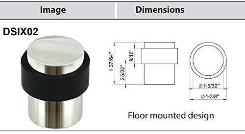 INOX Polished Stainless Steel Door Stoppers - Elegant Simple Style Door Stop with Durable Bright Finish, Heavy-Duty Floor Mounted Hardware, Scratch Protection, 1.58" Tall x 1.38" DSIX04-32 - color: Bright Stainless Steel