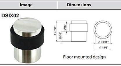 INOX Polished Stainless Steel Door Stoppers - Elegant Simple Style Door Stop with Durable Bright Finish, Heavy-Duty Floor Mounted Hardware, Scratch Protection, 1.58" Tall x 1.38" DSIX04-32 - color: Bright Stainless Steel