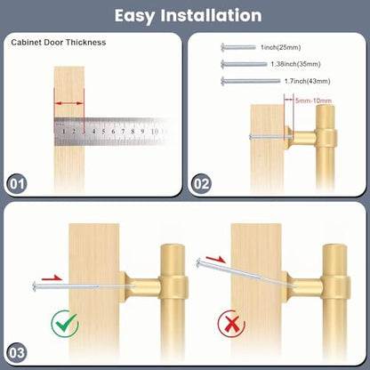 5Pack Hole Centers 2.5inch(64mm) Gold Champagne Cabinet Handles T Shaped Kitchen Cabinet Pulls Hardware Pull Handle for Cabinets Dressers 4inch Total Length - color: Champagne Gold, size: Hole Centers: 2.5inch