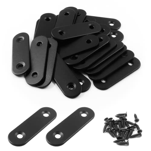 Jiozermi 24 Pcs Straight Brace, Flat Brace 2” x 0.6”, Stainless Steel Straight Bracket, Mending Joining Plates for Wood, Board, Bed Frame, Furniture & Shelves, Matte Black - size: Black, 2” x 0.6”, 24 pcs