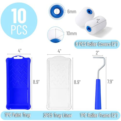 Bates- 2 Inch Foam Paint Roller Kit, 10 pcs, Small Paint Roller Kit, 1x Plastic Paint Tray, 2X Clear Disposable Tray Liners, 1x Roller Frame & 6X Mini Foam Covers - color: Blue