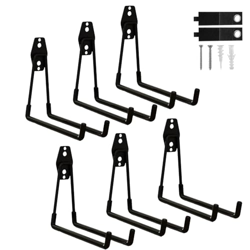 6 Pack Garage Hooks Heavy Duty with Anti-Slip Coating, Steel Utility Ladder Hooks for Hanging Garden Tools, Hoses, Ropes, Bikes and More (7.7in) - size: 7.7in