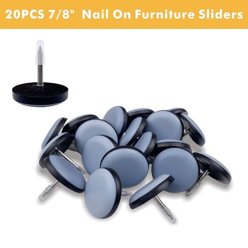 20PCS 7/8" Furniture Glides Sliders, Real PTFE Nail on Chair Sliders for Wood Floors, Heavy Duty Furniture Sliders for Furniture On Carpet