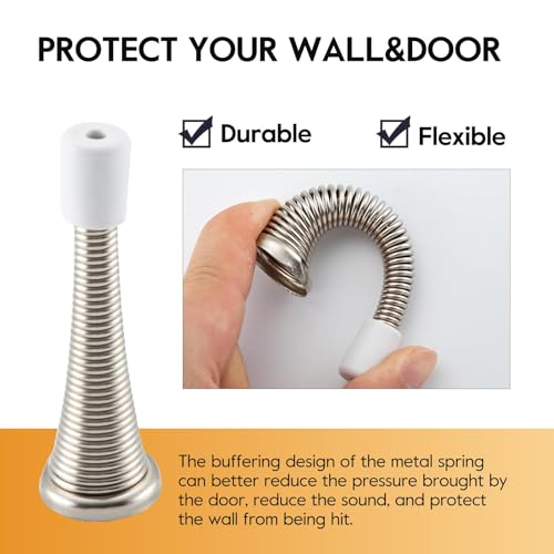HOME MASTER HARDWARE 12 Pack Spring Door Stops, 3 Inch Wall Mounted Spring Doorstop, with Rubber Bumper, Satin Nickel - color: ‎Satin Nickel