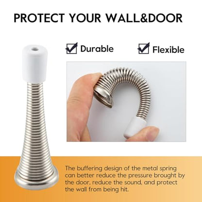 HOME MASTER HARDWARE 12 Pack Spring Door Stops, 3 Inch Wall Mounted Spring Doorstop, with Rubber Bumper, Satin Nickel - color: ‎Satin Nickel