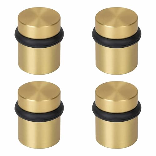 Mega Handles Floor Door Stopper, Quickly Installed Wall Protector, Wall Protectors from Door Knobs, Floor Door Stop with Mounting Hardware Included - Satin Brass - 1.5 Inch - color: Satin Brass, size: 4 Pack