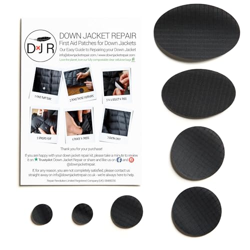 Down Jacket Repair Patches - Self-Adhesive Down Jacket Repair Patches | Waterproof, Tear-Resistant, Pre-Cut Patches | 7-Piece Set for Outdoor Gear, Sleeping Bags & Tent - color: Black
