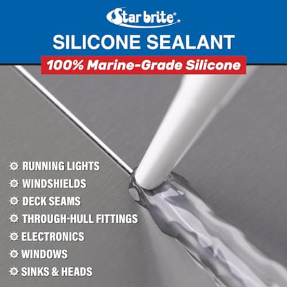 STAR BRITE Marine Silicone Sealant - Waterproof, Durable, UV Resistant, for Fiberglass, Metal, Wood, Glass, Ceramic & More - size: 10.3 Fl Oz