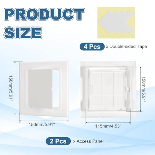 PATIKIL Access Panel for Drywall 5x5 Inch, 2 Set ABS Plastic Wall Hole Cover Access Door with Double-Sided Tape for Wall Ceiling Electrical, White