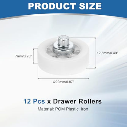 uxcell 12Pcs Drawer Rollers, 22mm Plastic Positioning Pulleys Small Drawer Pulley Bearing Replacement Wheels for Furniture Parts Cabinet Cupboard Wardrobe Slides - size: 22mm