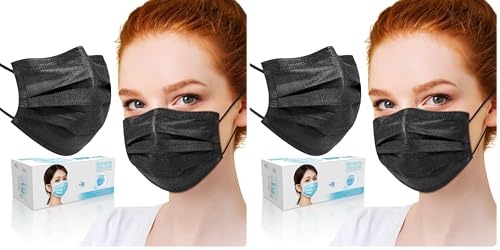 50 PCS Black Disposable Face Masks 3-Ply Filter Earloop Mouth Cover, Face Mask (Pack of 2) - size: 50 Count (Pack of 2)