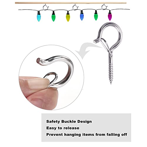 PlusRoc 20 Pack Ceiling Hooks for Hanging Plants Outdoor String Lights Heavy Duty, 2.2 Inch Eye Hook Screw in Cup Hooks Q-Hanger for Patio Lights, Wall Wood Fence Deck Mount(Stainless Steel, Silver) - color: Stainless Steel Silver