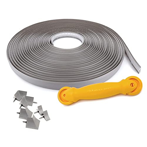 Instatrim Flexible Self-Adhesive Trim Bundle with Applicator - Caulking Kit with 50ft Grey 3/4" Wide Caulk Strip, 6 Corner Pieces, & Applicator Tool - InstaTrim The Original Flexible Trim - color: Grey, size: 3/4 x 50 Project Kit