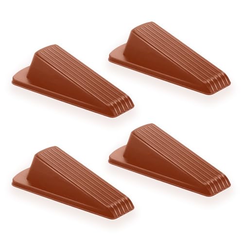 Door Stoppers for Bottom of Door – Rubber Door Stopper Wedge – Pack of 4 – Door Stop – Door Stoppers – Doorstop – Door Wedge – Doorstops for Inside Door – Ideal for Homes, Schools, Offices, Workshops - color: Brown Rubber Wedge
