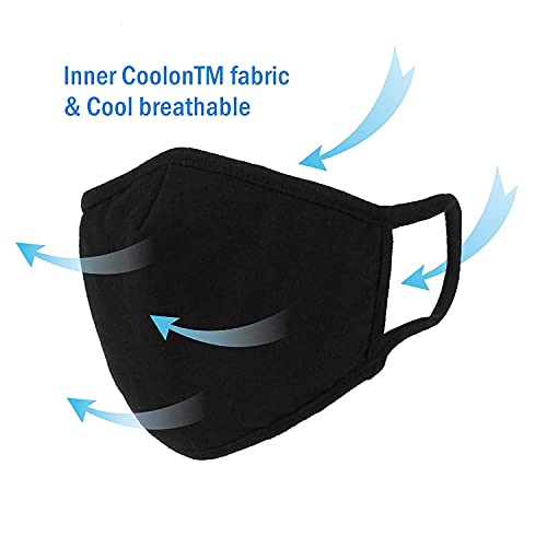 GALAXYLENSE 5 Packs Cotton Washable,Reusable Black Face Mask, Mouth Cover Breathable For Personal Care Protection - color: 3 Packs Black