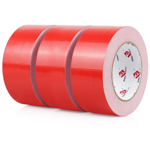 BOMEI PACK 3 Pack Duct Tape Red,2 Inch x 30 Yards,9 Mil Thick Heavy Duty Strong Tape Duct,Waterproof,No Residue,Flexible,Tear by Hand,Industrial Grade for Repairing,Fxing and Packaging (Red) - color: Red