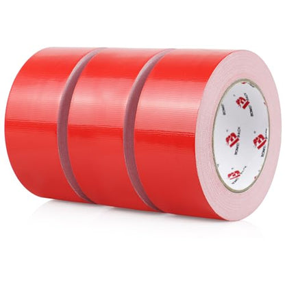 BOMEI PACK 3 Pack Duct Tape Red,2 Inch x 30 Yards,9 Mil Thick Heavy Duty Strong Tape Duct,Waterproof,No Residue,Flexible,Tear by Hand,Industrial Grade for Repairing,Fxing and Packaging (Red) - color: Red