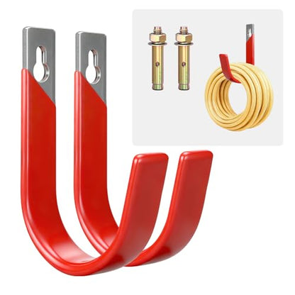 Heavy Duty Metal Garage Hooks Wall Mount 2 Pack, Garage Hanger Utility Storage Hooks for Outside, Hose Rack Suitable for Garage,Garden and Yard,Red - size: 2 Pack