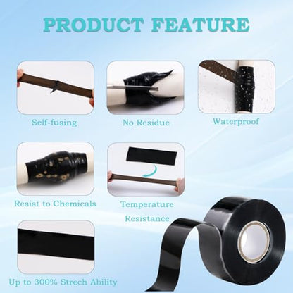Waterproof Silicone Tape 1 in x 16.5 Ft Extra Strong Waterproof Rubber Leak Proof Sealing Tape Silicone Rubber Self-amalgamating Tapes for Emergency Pipeline Repair Cable Bandage Tool Fixing - size: 1 Roll - 16.5 ft - 31.5 mil Thickness