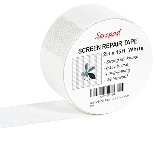 Secopad White Window Screen Repair Tape, 2 in X 15 FT (360IN) Screen Repair Kit for Windows or Doors, Strong Adhesive Screen Patch Fiberglass Screen Tape Mesh Repair - color: White, size: 2IN x 15FT