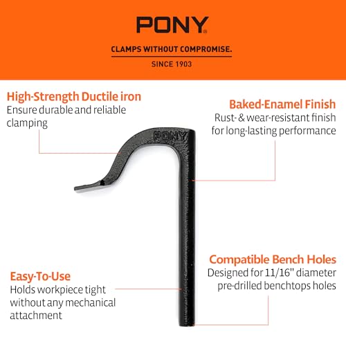 PONY 8" Bench Hold-Down Clamps, Heavy-Duty Bench Dog Clamps for Woodworking, Workbench Holdfast Fits 11/16" Pre-Drilled Bench Dog Holes, 2-Pack