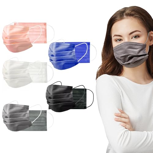 CBC Crown 3-Ply Disposable Protective Face Masks Earloop, Dust Filter Mouth Cover Black, Blue for Adult Men & Women - color: 50 Pc - Solid Color Mix