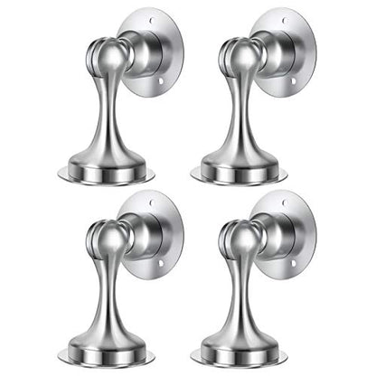 WINONLY Door Stopper, 4 Pack Magnetic Door Stop, Stainless Steel, Magnetic Door Catch, 3M Double-Sided Adhesive Tape, No Drilling, Screws for Stronger Mount, Hold Your Door Open, 4 Pack for Wide Doors - style: 4 Pack-Silver
