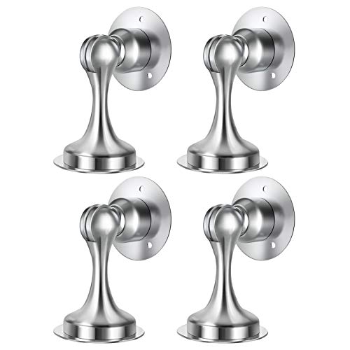 WINONLY Door Stopper, 4 Pack Magnetic Door Stop, Stainless Steel, Magnetic Door Catch, 3M Double-Sided Adhesive Tape, No Drilling, Screws for Stronger Mount, Hold Your Door Open, 4 Pack for Wide Doors - style: 4 Pack-Silver