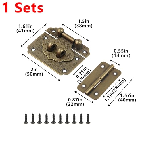 Geesatis Retro Jewelry Box Hinges and Latches Hardware Kit,Antique Cabinet Furniture Hinges Hasp Clasp,Bronze,1 Sets - style: A