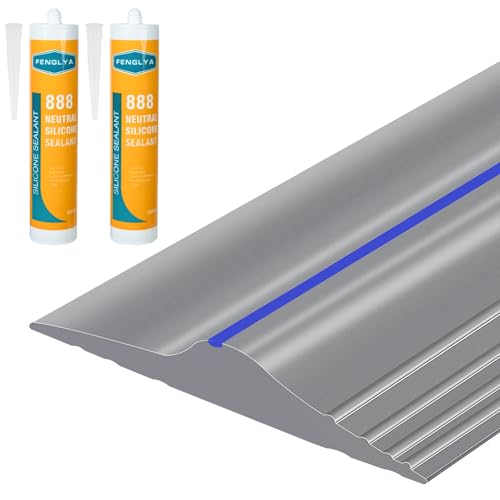 ToLanbbt 20Ft/6M Universal Garage Threshold Seal Strip with 300ml Black Sealants/Adhesives, Garage Door Bottom Weatherproof Strip Rubber DIY Weather Stripping Replacement (Grey-Blue Line) - color: Grey+Blue, size: 20 Ft (incl. 2 adhesives)