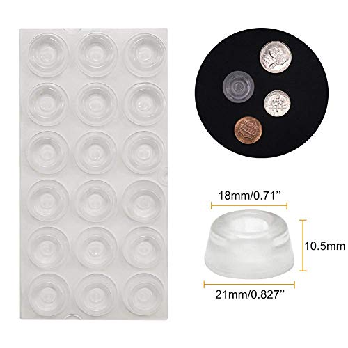 18pcs Furniture Bumpers, Silicone Adhesive Clear Bumpers Noise Dampening for Door Cabinet Drawers - size: 18mm/21mm, 10.5mm