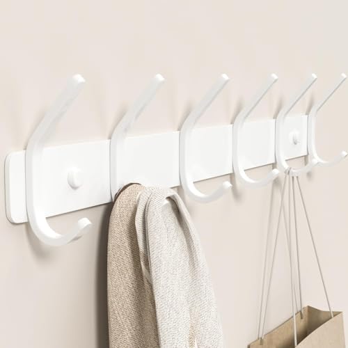 GWAAZXGZ Coat Rack Wall Mount Hooks - 15 Inch Matte White Metal 6-Hook Organizer Wall Mounted, Modern Kids Room, Entryway & Bathroom Hanger for Beach Towels, Coats, Purses, Bags (1 Pack) - color: White, size: 1 Pack