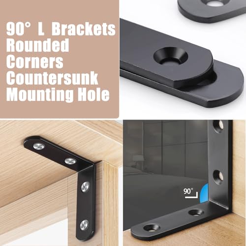 18-Pack L Shape Corner Brackets, Stainless Steel Metal Angle Braces for Wood Furniture, Heavy Duty Black 2 inch Shelf Bracket with Long Screws for Household Project (L Shape Black) - style: 2inch L Shape Black 18pcs