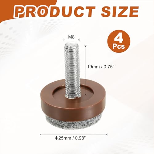 uxcell 4 Pcs Adjustable Furniture Leg Levelers, M8 x 1" x 0.8" Threaded Screw-in Leveling Feet Pad Floor Protector for Tables Cabinets Chairs Sofa Outdoor Furniture Feet, Brown - size: M8 x 1" x 0.8"