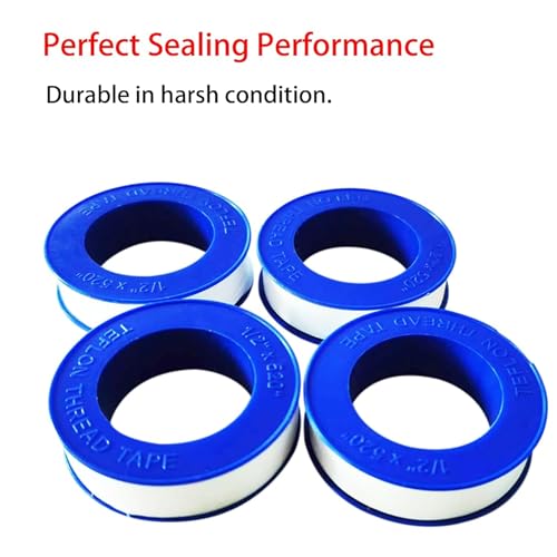 4 Rolls 1/2 Inch(W) X 520 Inches(L) Teflon Tape PTFE Thread Sealant Plumbers Tape for Seal Water Pipe, Shower Head,Prevent Leakage, White