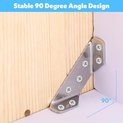 50Pcs Universal Stainless Steel Furniture Corner Connector – Heavy-Duty Silver Angle Brackets with 350 Screws for Shelves, Cabinets, Tables & Chairs