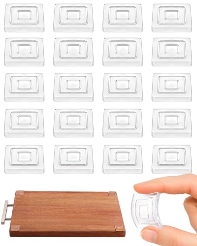 Rubber Feet for Cutting Board, 20PCS Cutting Board Feet Non Slip, 1.2x1.2 inches Clear Adhesive Silicone Rubber Feet Waterproof Reusable Square