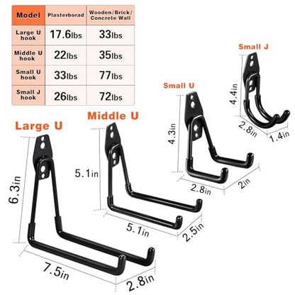 GUDEMAY 32 Pack Steel Garage Hooks Heavy Duty, Utility Wall Mount Hook with Anti-Slip Coating, Hanger & Organizer for Bulk Items, Bikes, Ladders, Power Tools, Ropes, and More Equipment - size: 32pcs - Black