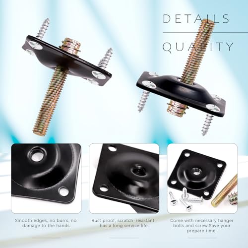 Swpeet 8 Sets Black 12 Degree + Flat Angled Leg Mounting Plates with Hanger Bolts Screws, Furniture Leg Attachment Plates Industrial Strength T-Plate M8 Sofa Legs with Hanger Bolts - style: Black Flat + 12° Furniture Legs