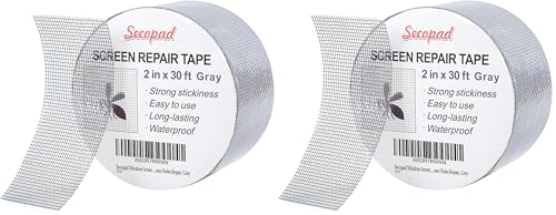 Secopad Grey Window Screen Repair Tape, 2IN X 30FT (360IN) Screen Repair Kit for Windows or Doors, Strong Adhesive Patch Kit Fiberglass Mesh Tape (Pack of 2) - color: Gray, size: 2IN x 30FT (Pack of 2)