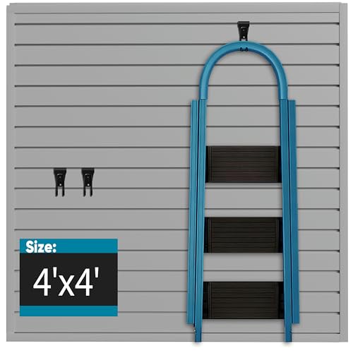 Brakki PVC Slat Wall Paneling 4x4 ft, Garage Organizer Storage System, Grey Slatwall Panels for Garage Organization Product, Heavy Duty Wall Mounted Tool Storage for Home - color: Grey, size: 4x4 ft