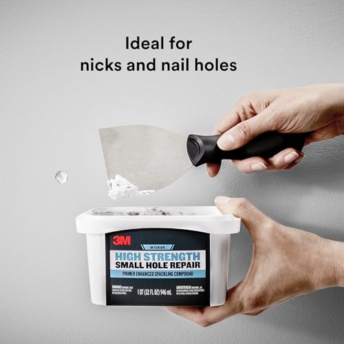 3M High Strength Spackling Compound, 8 oz., Small Hole Repair Primer Enhanced Spackling Compound, Quick & Easy Repair For Nicks & Nail Holes, No Shrinking, Cracking or Sagging (SHR-8-PC-12) - size: 8 Oz.