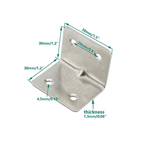 Heavy Duty Stainless Steel Corner Braces L Shape Brackets,ULIFESTAR 90 Degree Joint Right Angle Bracket Fastener for Wood Shelves Dressers Chairs with Screws 8 Pack 38 x 30mm/1.5 x 1.2'' - size: 4 Holes 38 x 30mm/1.5 x 1.2''