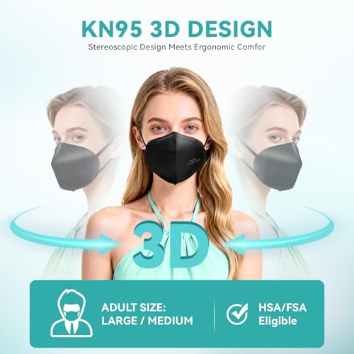 KN95 Face Masks 100 PCS, 5-Ply KN95 Black Masks,Breathable Protection Masks, Individually Wrapped, Cup Dust Safety Mask - color: Black