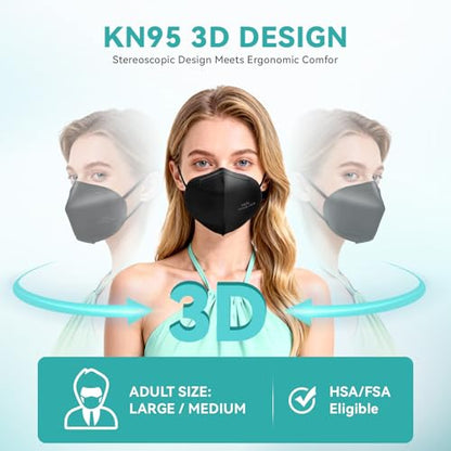 KN95 Face Masks 100 PCS, 5-Ply KN95 Black Masks,Breathable Protection Masks, Individually Wrapped, Cup Dust Safety Mask - color: Black