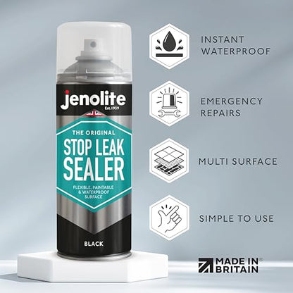 JENOLITE Stop Leak Sealer Spray - Instant Waterproof Sealant Spray - Fills, Seals & Stops Leaks | Perfect for Gutters, Flat Roofs, Waste Pipes, and More - Black, 400ml (14 Ounces) - style: Black - 400ml (Pack of 1)