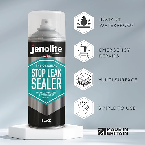 JENOLITE Stop Leak Sealer Spray - Instant Waterproof Sealant Spray - Fills, Seals & Stops Leaks | Perfect for Gutters, Flat Roofs, Waste Pipes, and More - Black, 400ml (14 Ounces) - style: Black - 400ml (Pack of 1)