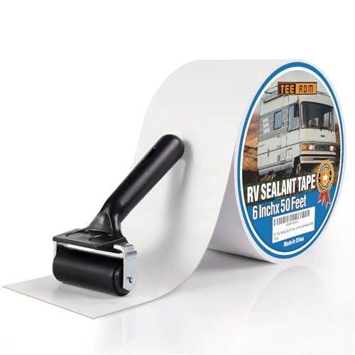 RV Roof Tape White,6 Inch X 50 Feet RV Sealant Tape with Rubber Roller,Camper Roofing Repair Sealant Tape, Waterproof Leak Tape for RV Repair,UV Resistant, Weatherproof, for Boat Sealing, Camper - size: 6 Inch X 50 Feet (Tape with Rubber Roller)