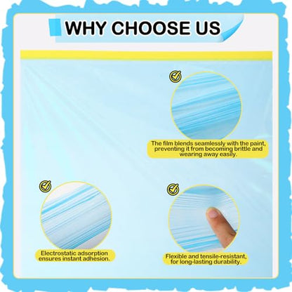 8 Roll Pre-Taped Masking Film for Painting 22'' / 43'' x 82' Plastic Sheeting Roll Automotive Painters Masking Tape Film Sheeting Cover for Walls Trim Appliance Furniture Windows(22'' X 82') - size: 22'' X 82'